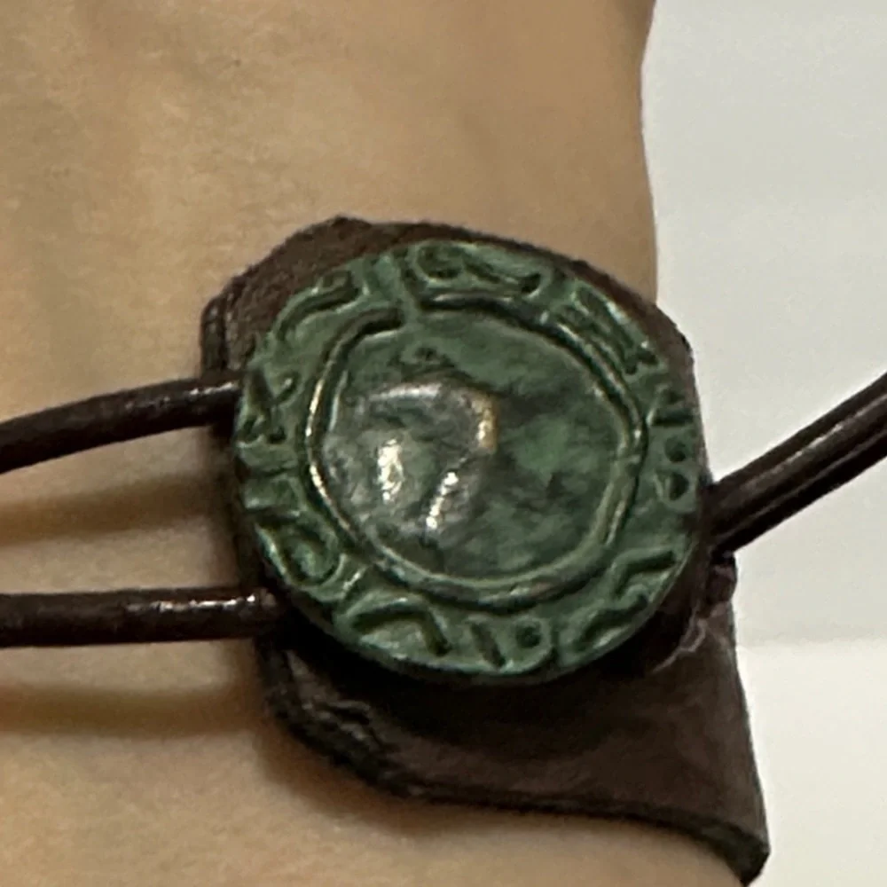 Artisan Blessed Green and Brown cuff button bracelet